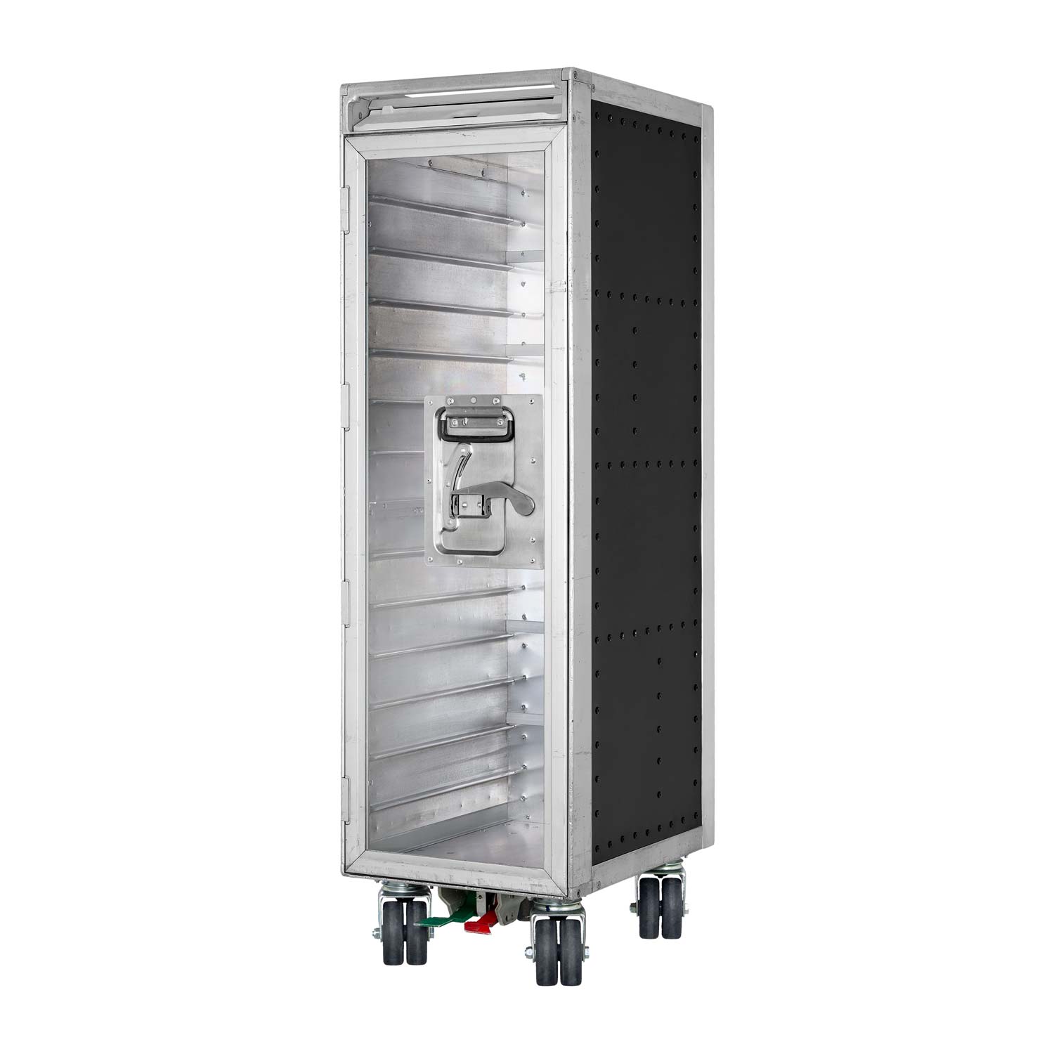 Flugzeugtrolley Bravo Navigator Schwarz mit Glastür und neuen Rollen