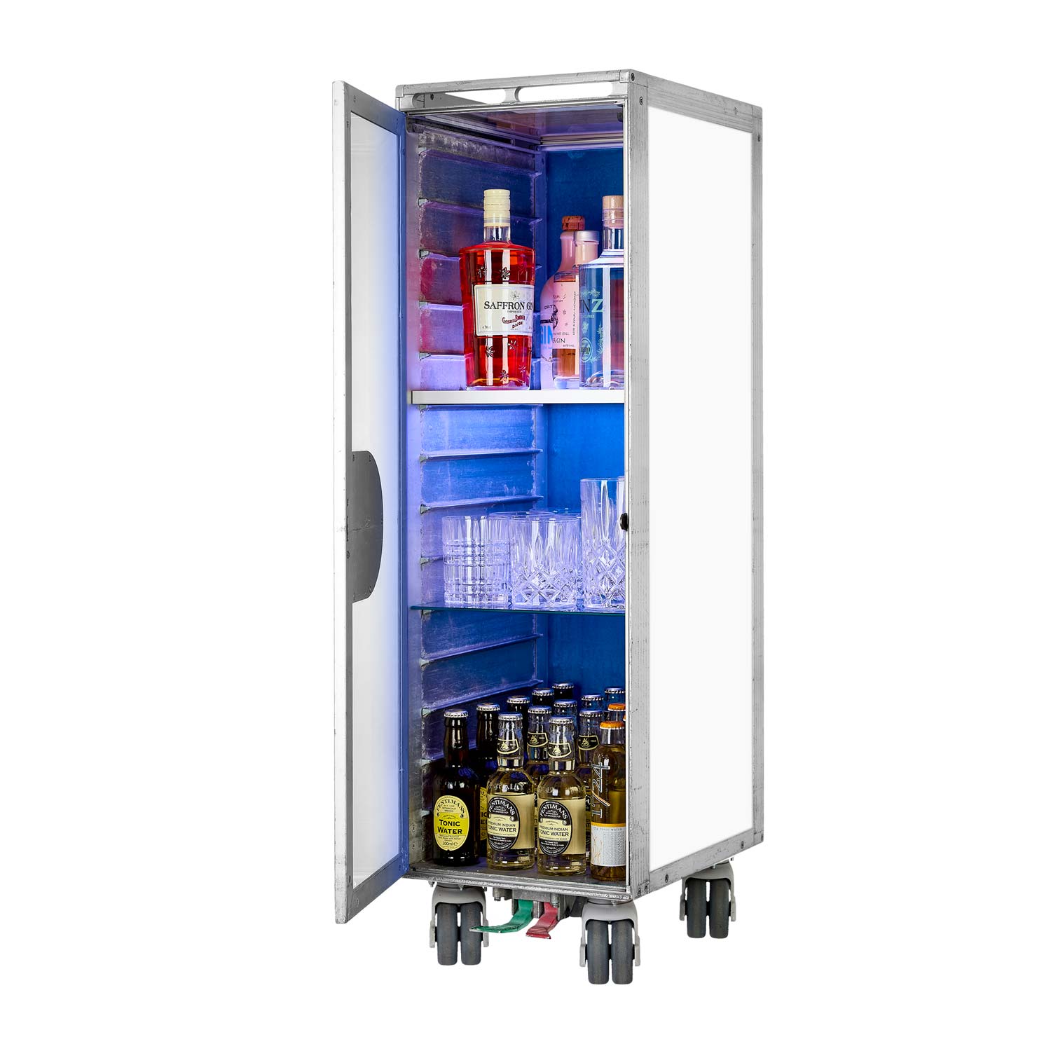 Bartrolley Whiteboard inkl. LED-Leuchtfachboden, Barbrett & Fachboden aus Glas