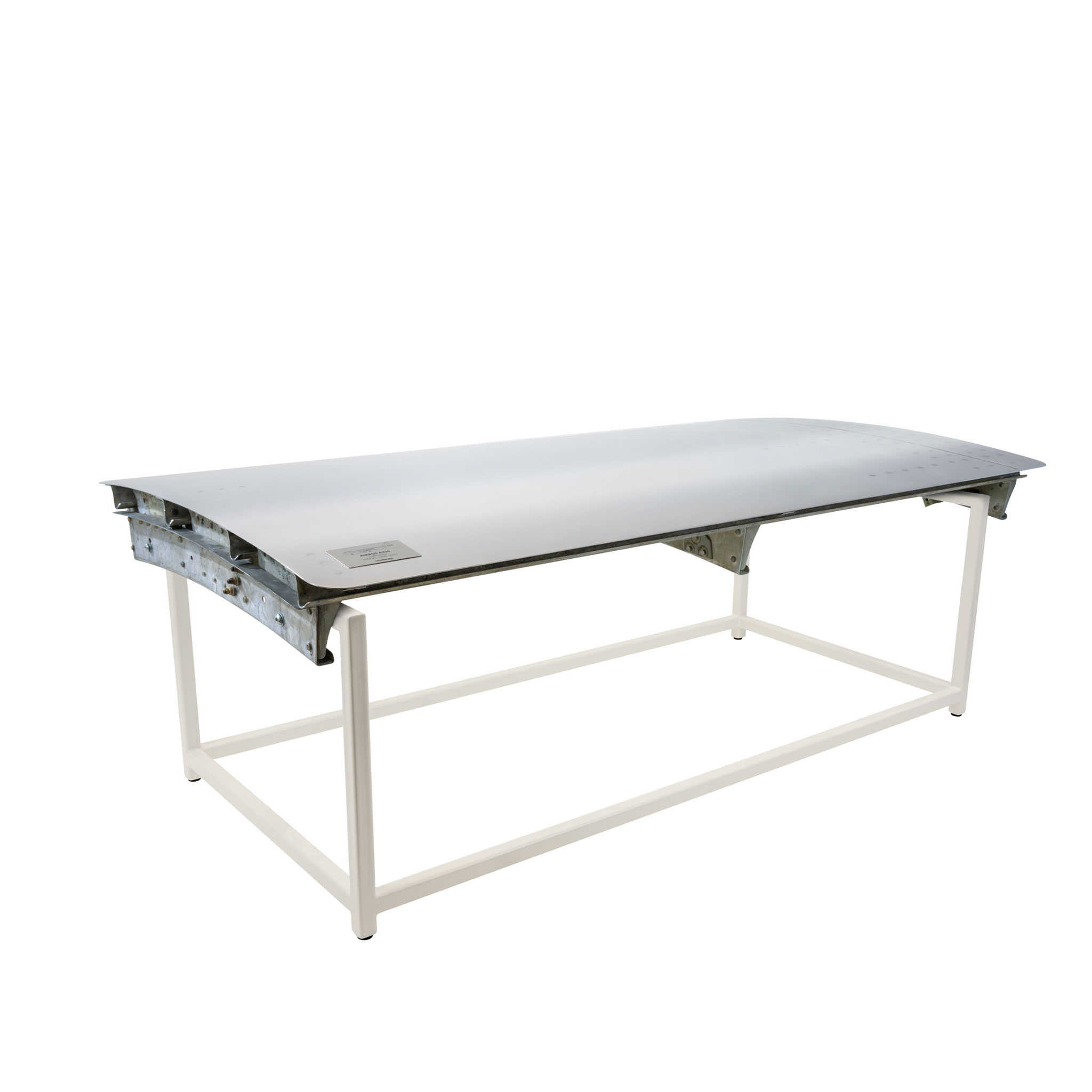 Coffee Table from Aircraft Parts, High-Gloss Polished, Frame: White, approx. 116 x 59 cm