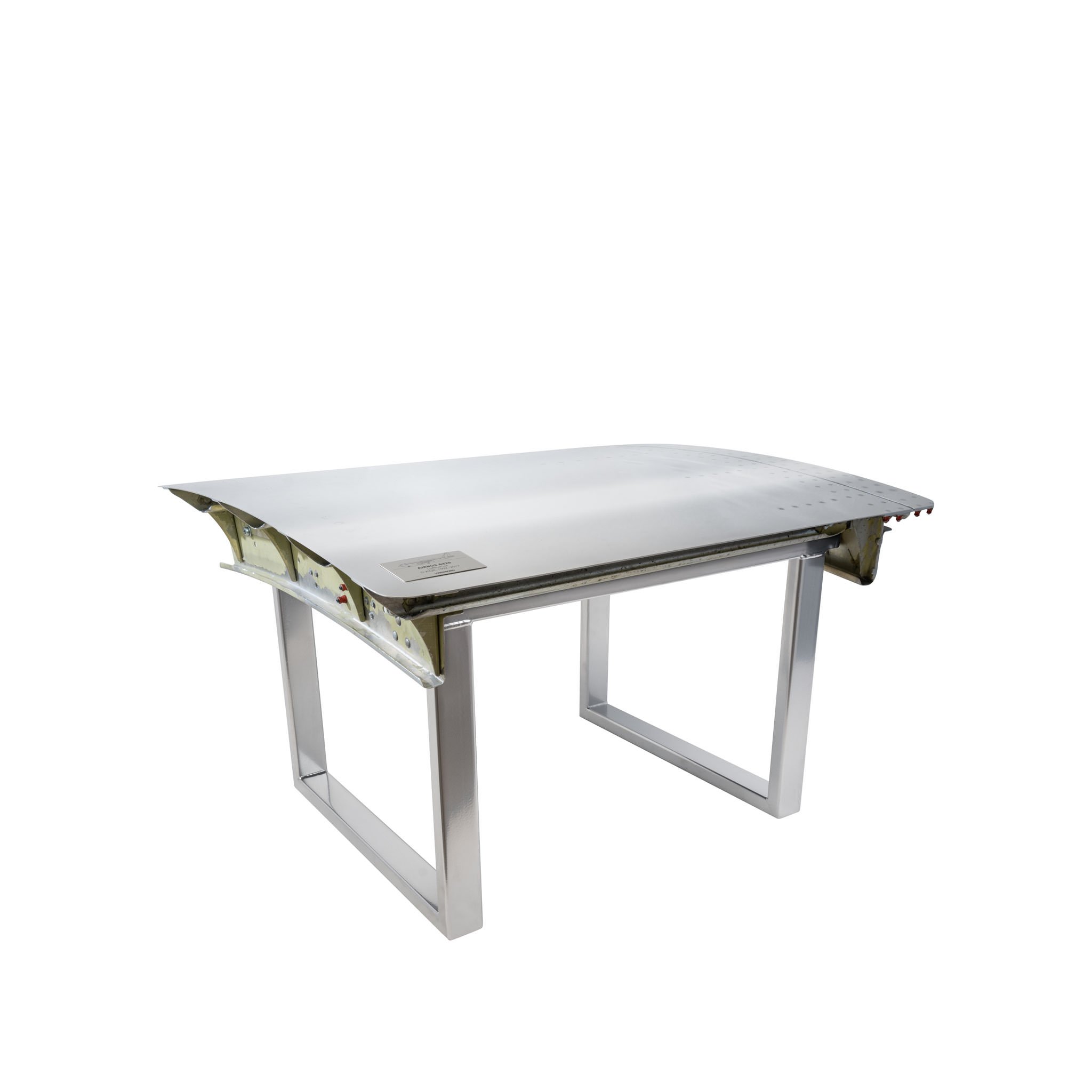 Side Table from Aircraft Parts, Brushed Aluminum, Frame: Chrome, approx. 62 x 59 cm