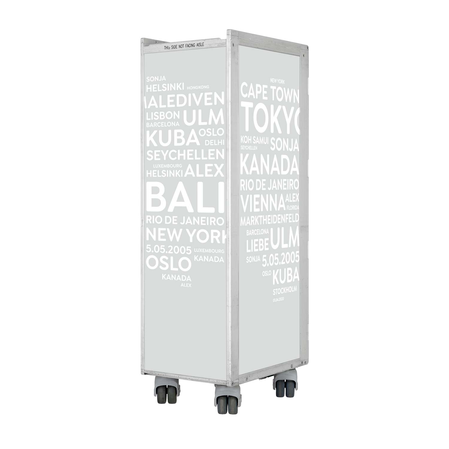 Bartrolley City mit Deinen Begriffen Airlinegrau inkl. LED-Leuchtfachboden, Barbrett & Fachboden aus Glas