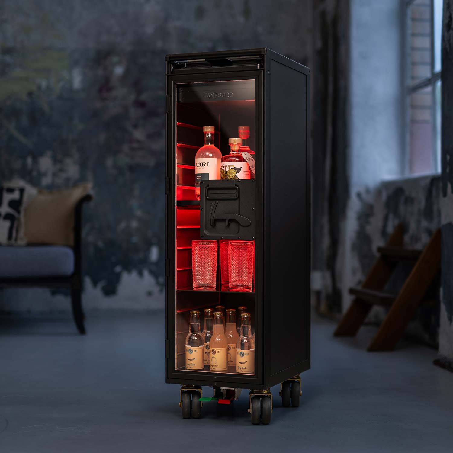 Halloween: Airline Trolley All Black Edition Neu mit Glastür inkl. Ausstattungspaket Bar Schwarz