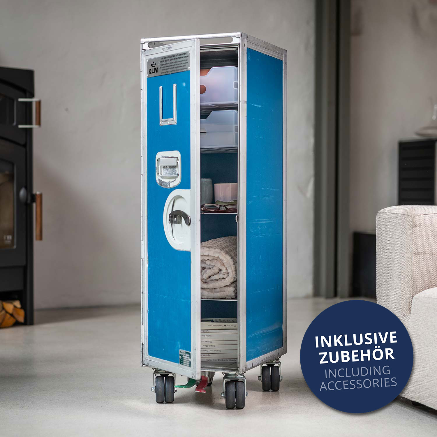 Original KLM Flugzeugtrolley, gebraucht, gereinigt & geprüft, inkl. Ausstattungspaket Basic