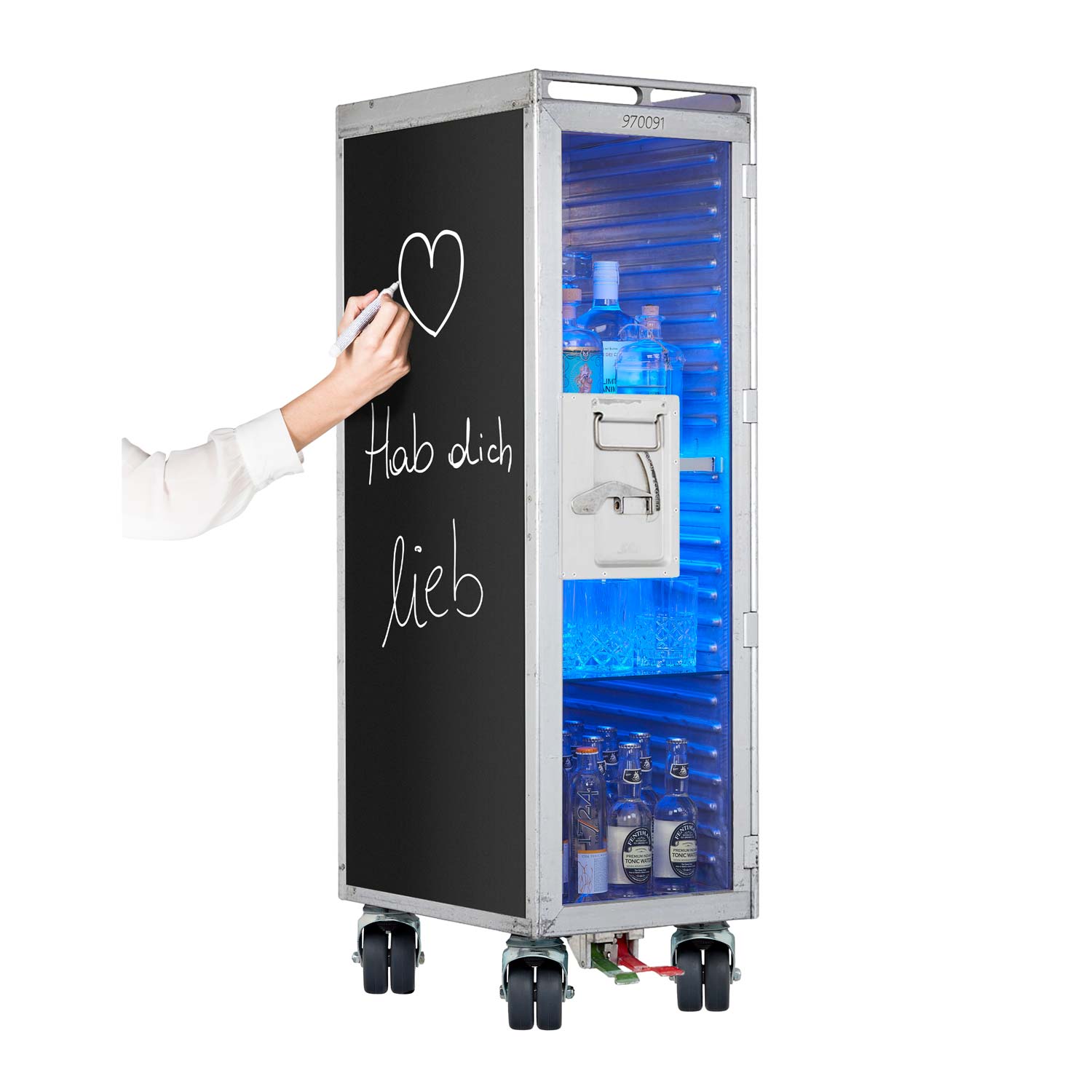 Bartrolley Old School mit neuen Rollen inkl. LED-Leuchtfachboden, Barbrett & Fachboden aus Glas