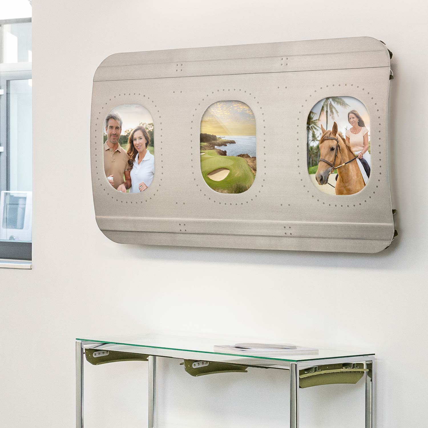 Original MCDonnell Douglas MD-80 Trio Airplane Window Picture Frame Brushed Aluminum