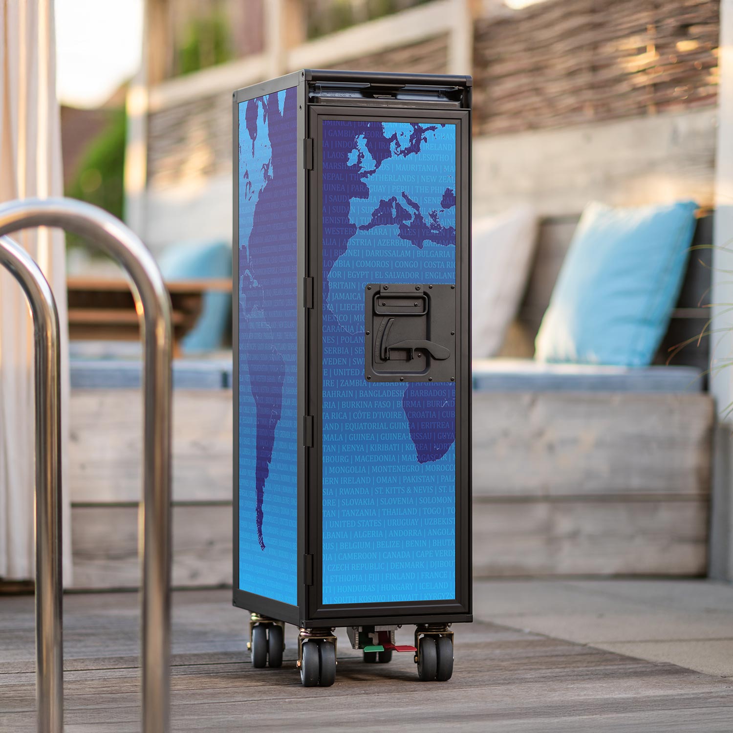 Airline Trolley Black Edition Weltkarte Neu Blau
