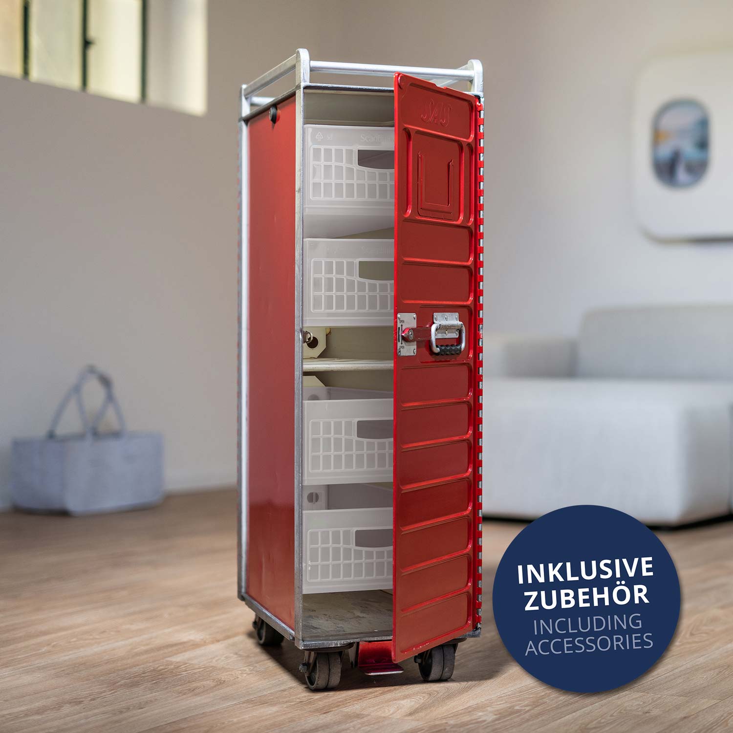 SAS 2/3rd Flugzeugtrolley Rot inkl. Kunststoffeinschübe