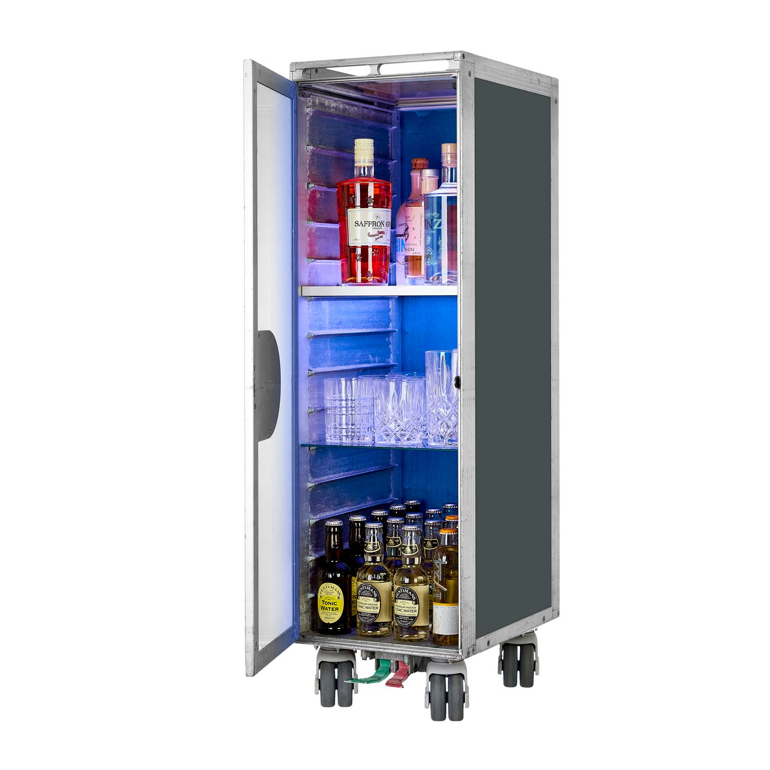 Bartrolley Uni Anthrazit inkl. LED-Leuchtfachboden, Barbrett & Fachboden aus Glas