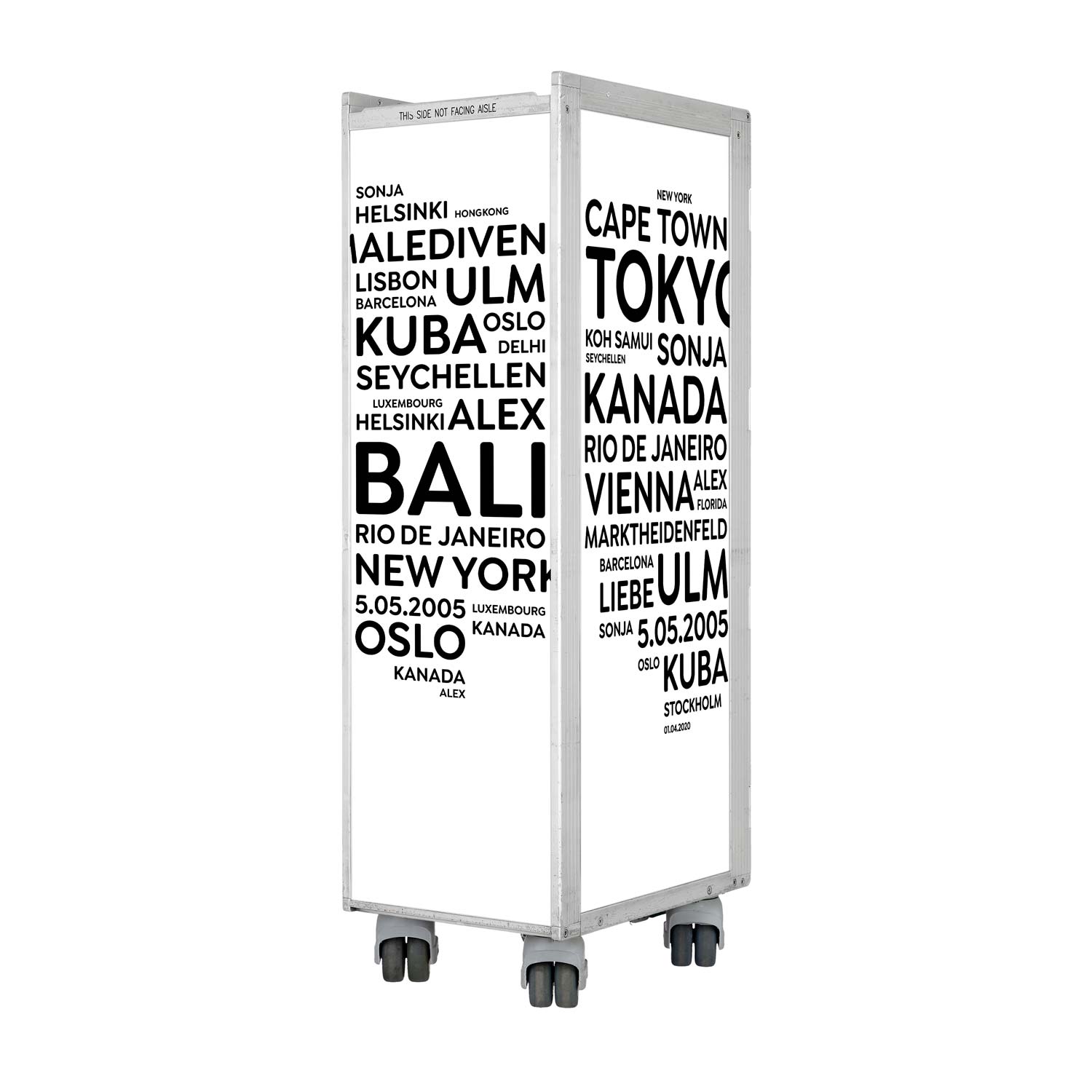 Bartrolley City mit Deinen Begriffen Weiss-Schwarz inkl. LED-Leuchtfachboden, Barbrett & Fachboden aus Glas