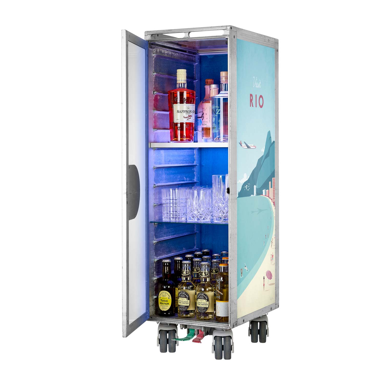 Airline Cart Bar Henry Rivers Edition Visit Rio incl. LED Shelf, small Cutting Board & Glass Shelf