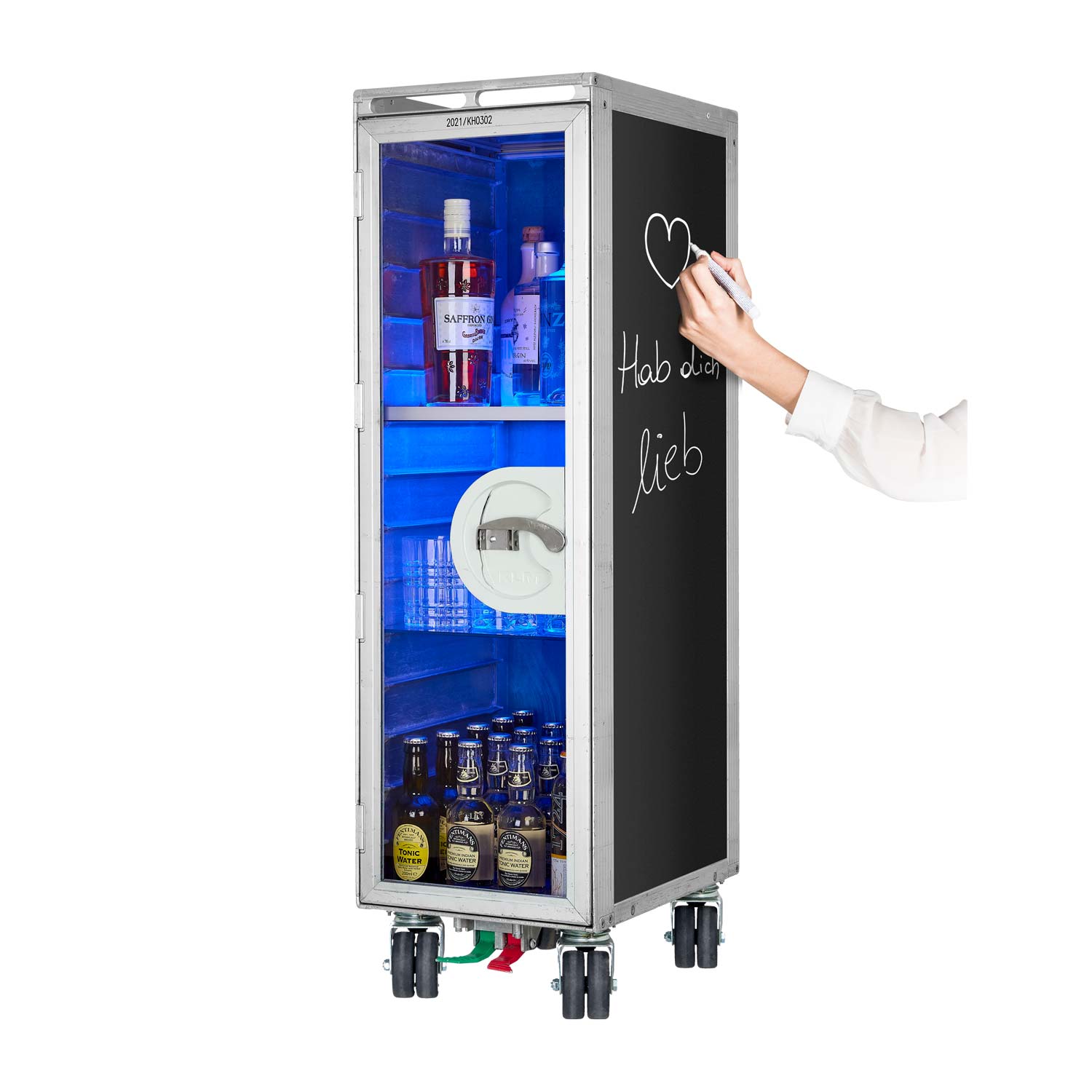 Airline Cart Bar Old School with new Castors incl. LED Shelf, small Cutting Board & Glass Shelf