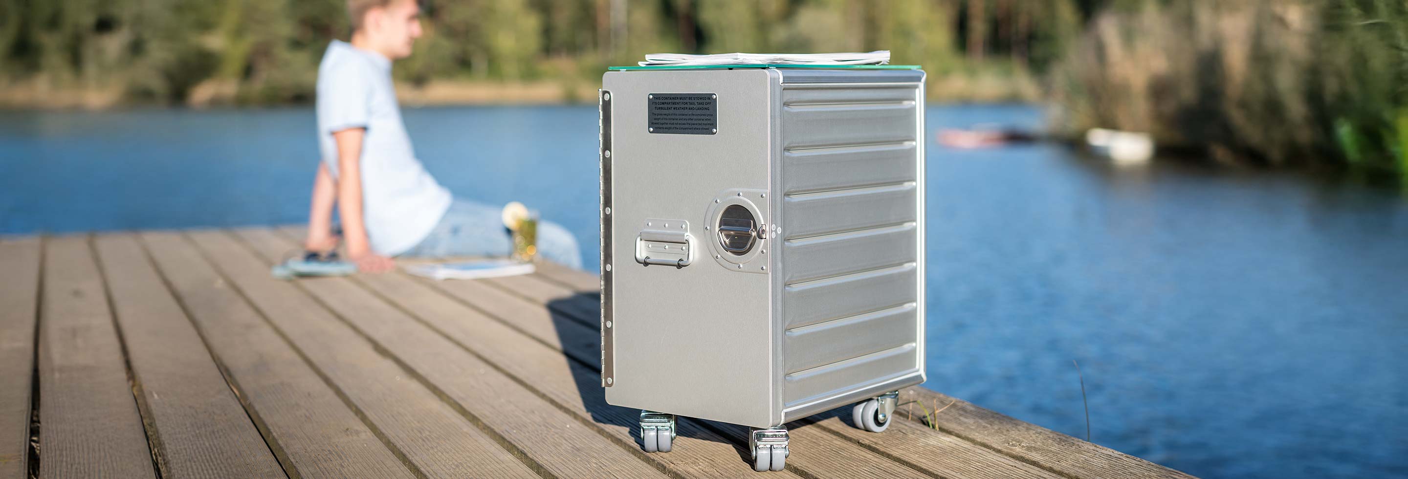 Aviation box on wooden pier with aviation design, gift for travelers