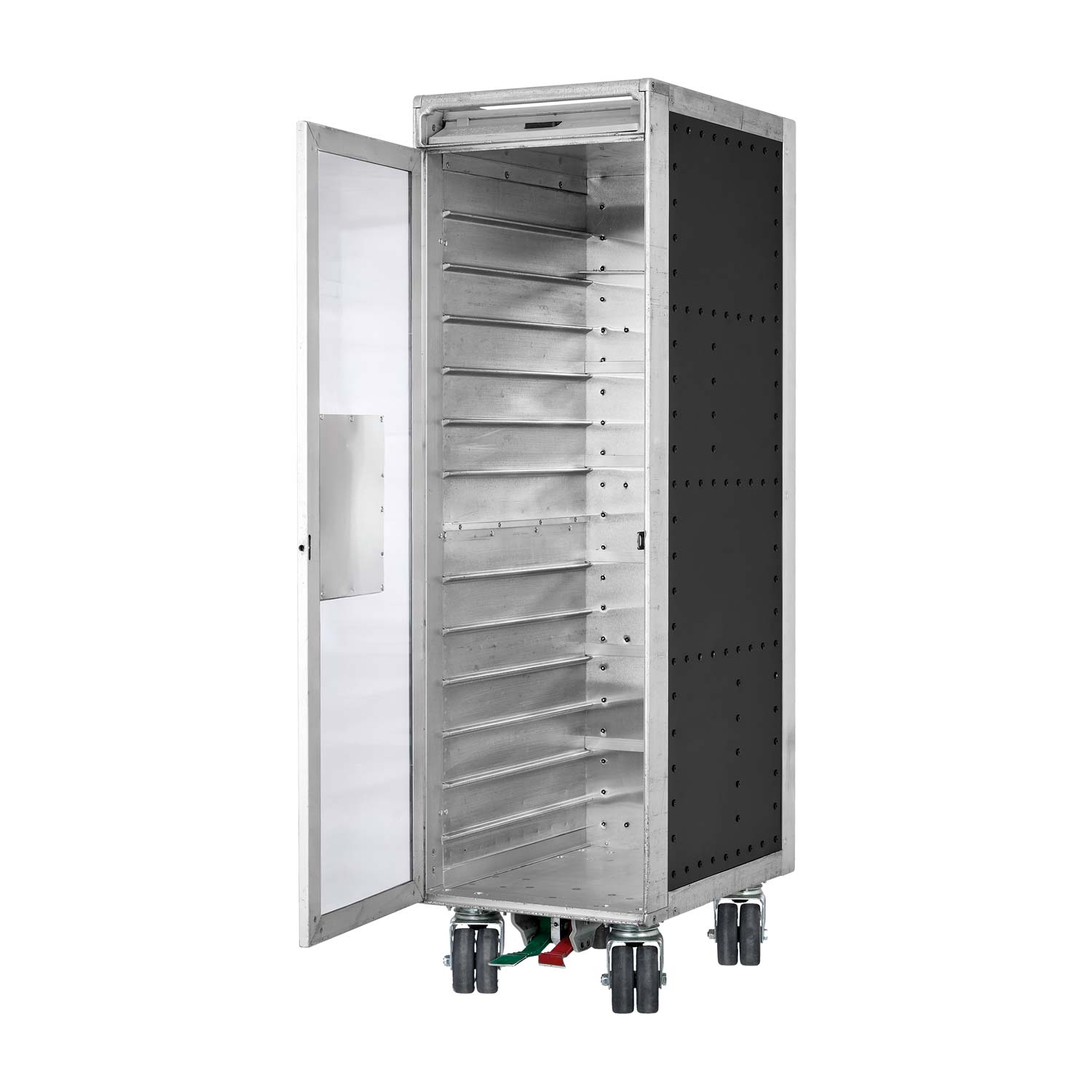 Flugzeugtrolley Bravo Navigator Schwarz mit Glastür und neuen Rollen