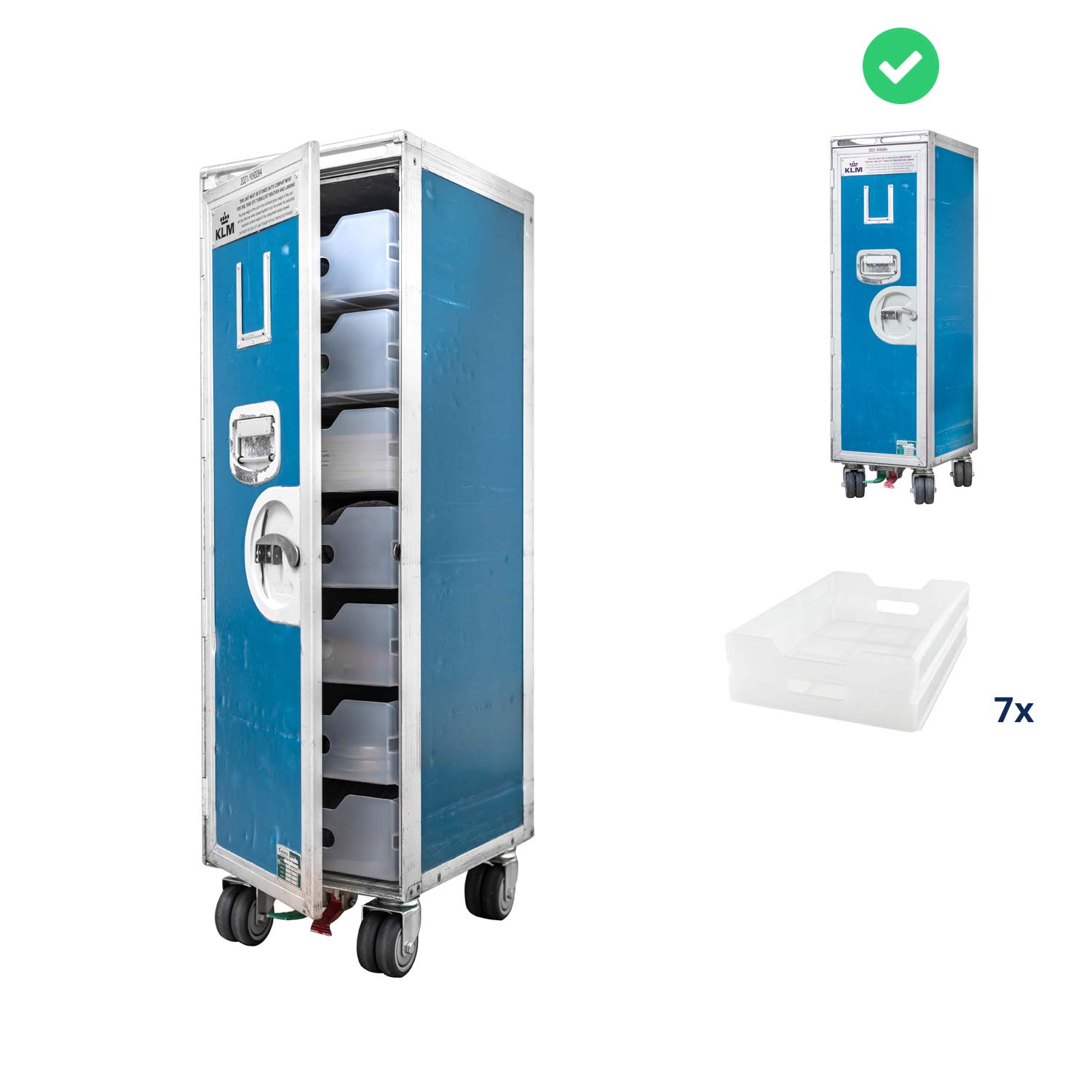 Original KLM Flugzeugtrolley, gebraucht, gereinigt & geprüft, inkl. Ausstattungspaket 7 Einschübe