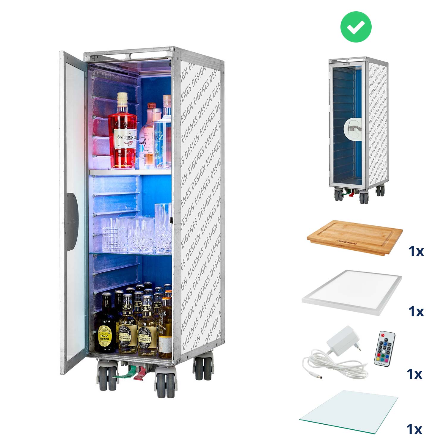Bartrolley Eigenes Design inkl. LED-Leuchtfachboden, Barbrett & Fachboden aus Glas