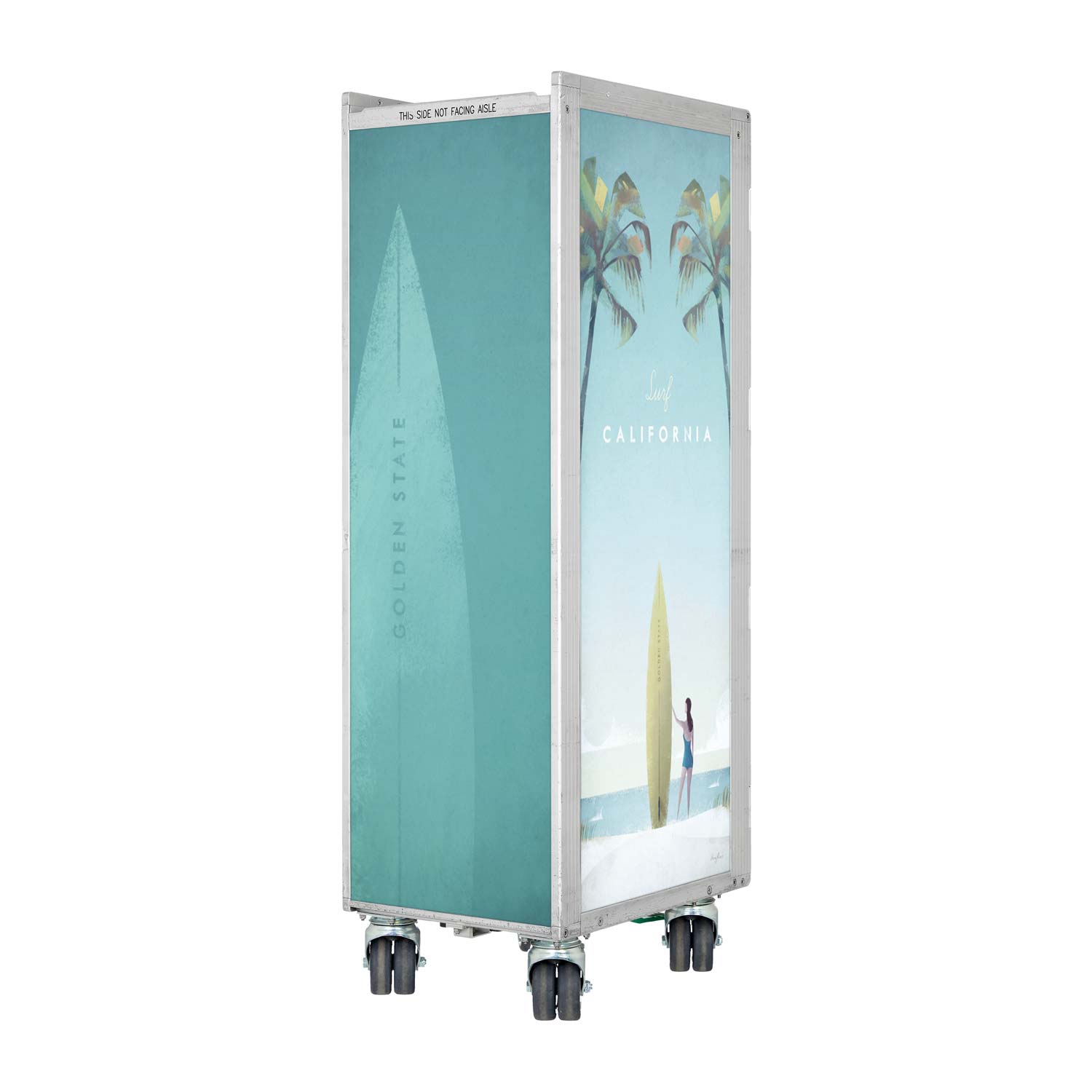Bartrolley Henry Rivers Edition Surf California mit neuen Rollen inkl. LED-Leuchtfachboden, Barbrett & Fachboden aus Glas