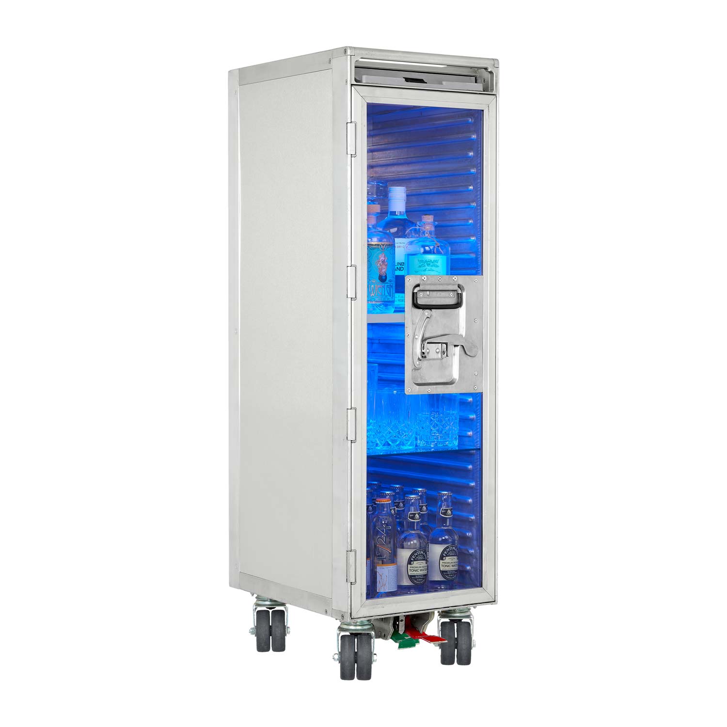Bartrolley Vintage Edition mit neuen Rollen inkl. LED-Leuchtfachboden, Barbrett & Fachboden aus Glas