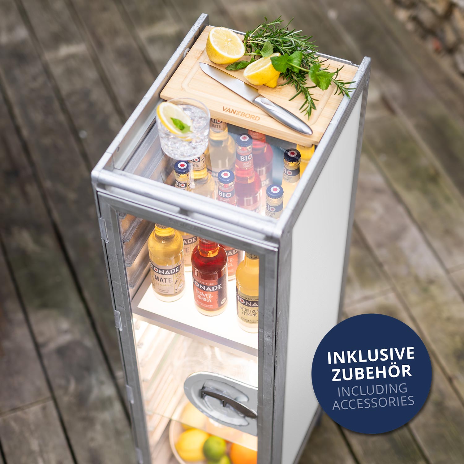 Bartrolley Uni Weiss inkl. LED-Leuchtfachboden, Barbrett & Fachboden aus Glas