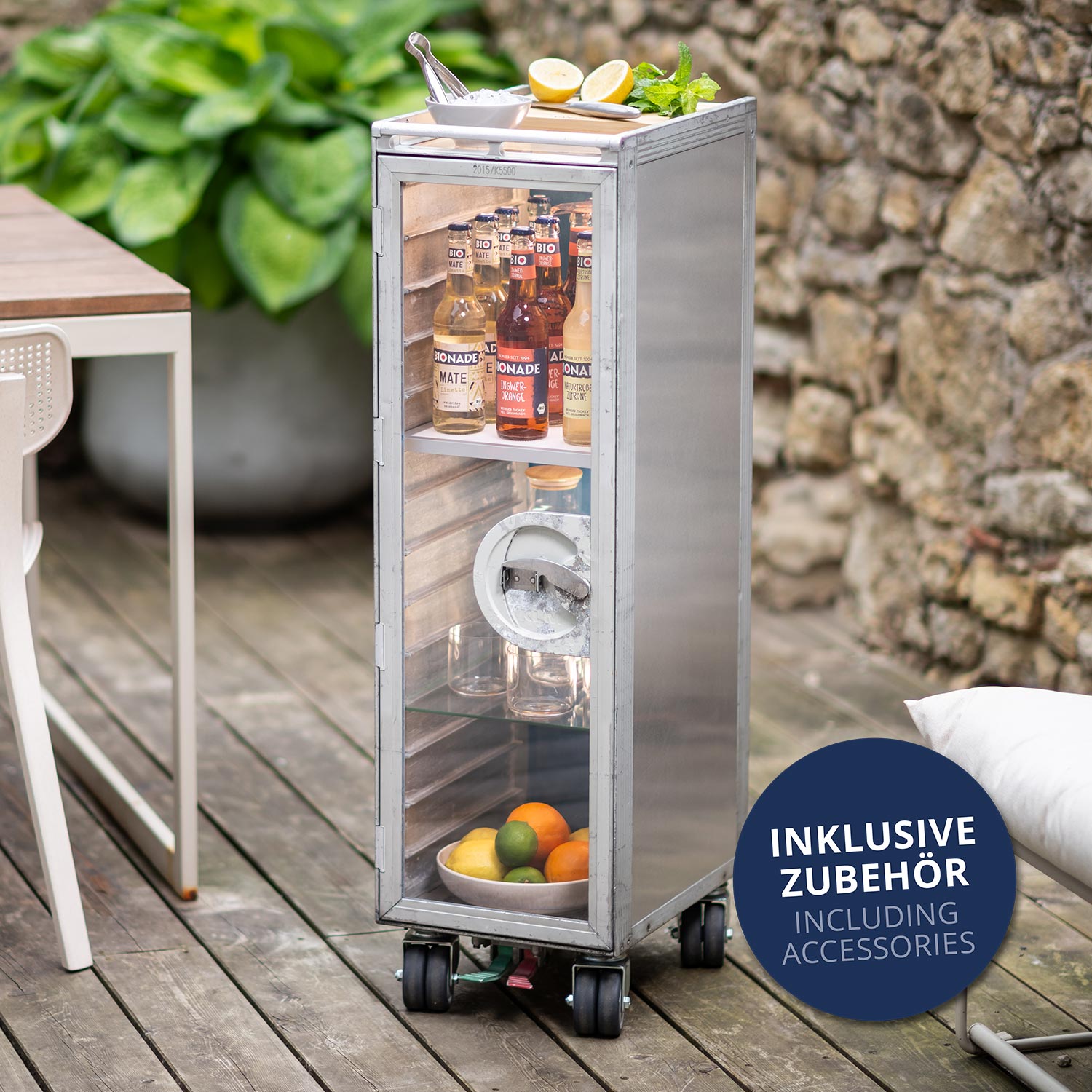 Bartrolley Vintage Edition inkl. LED-Leuchtfachboden, Barbrett & Fachboden aus Glas