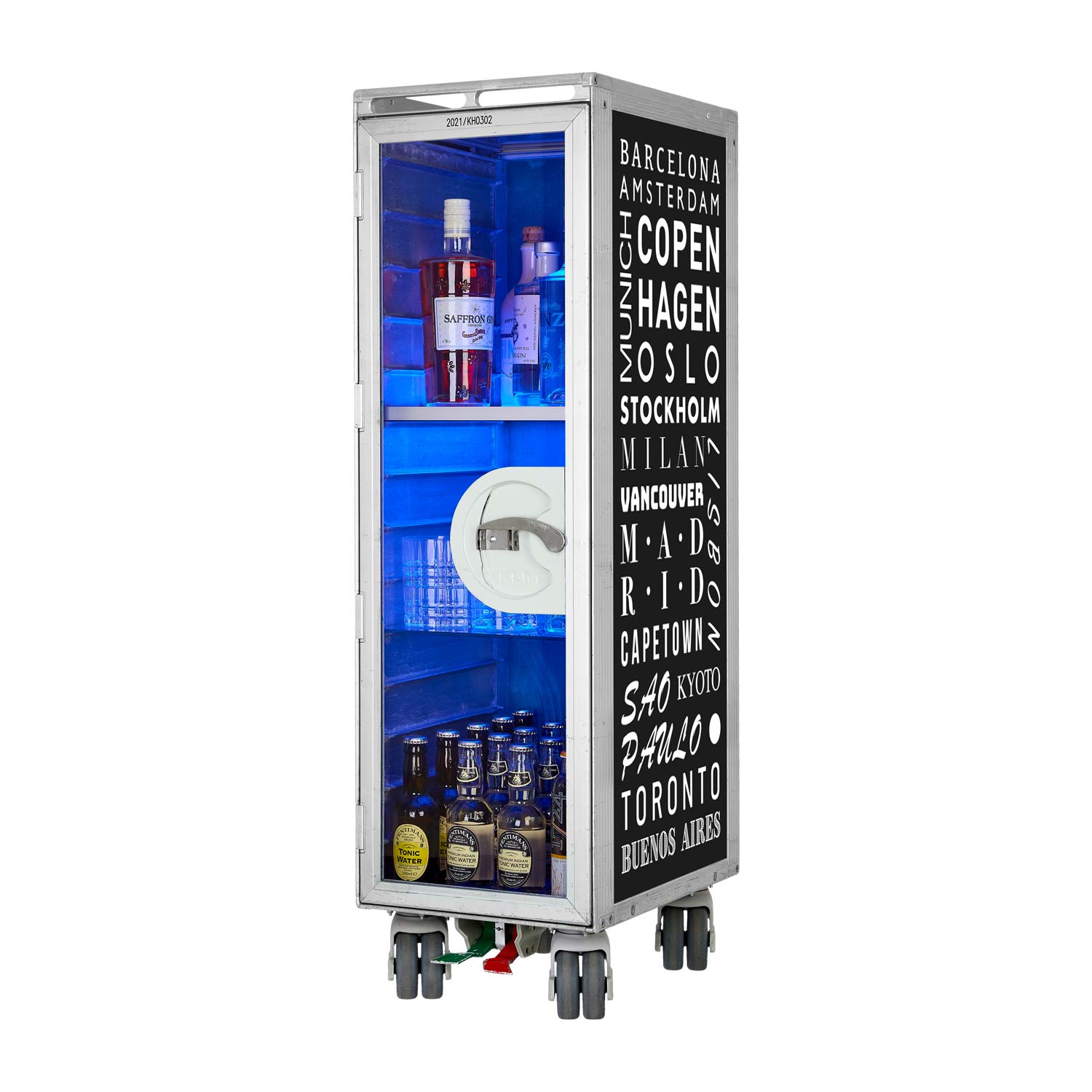 Bartrolley Cosmopolitan Schwarz inkl. LED-Leuchtfachboden, Barbrett & Fachboden aus Glas