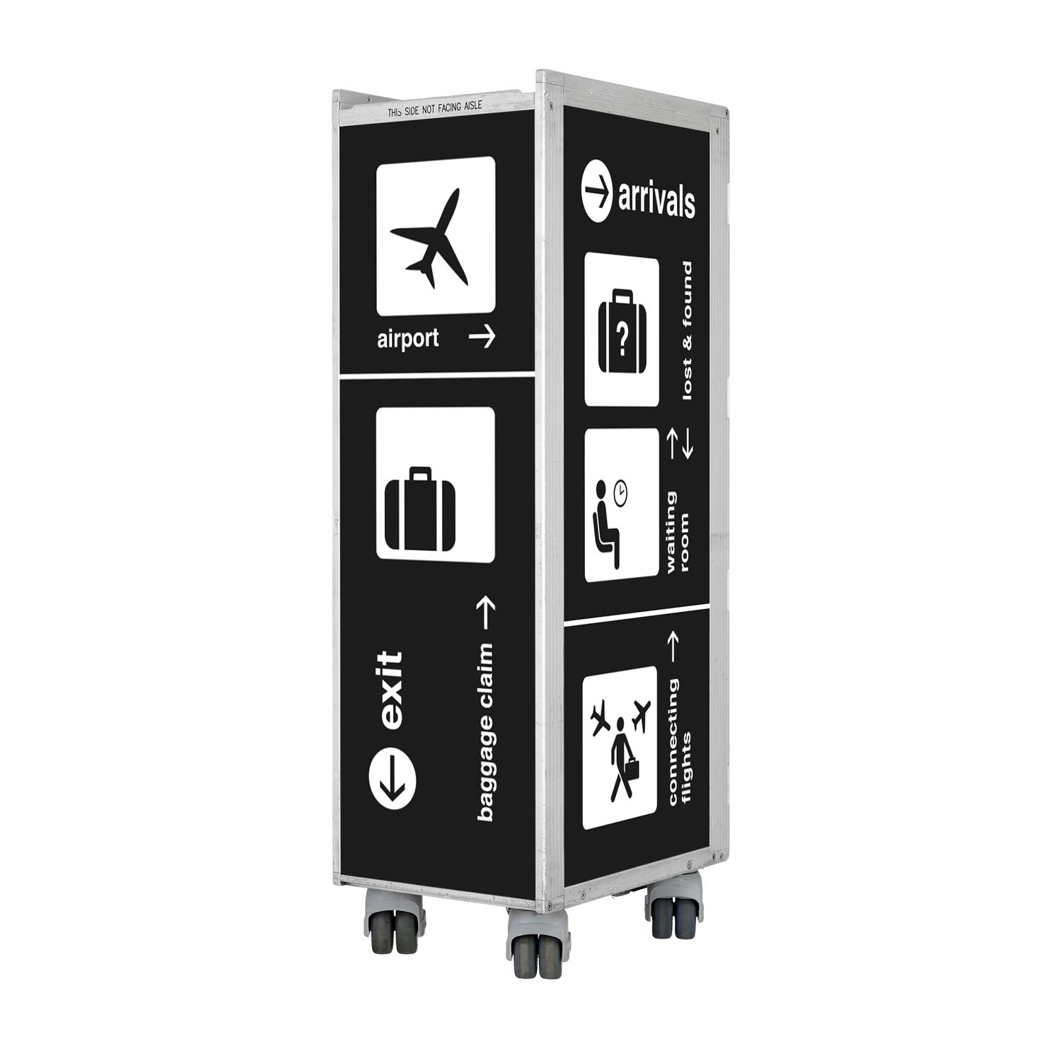 Airline Cart Bar Bon Voyage Black incl. LED Shelf, small Cutting Board & Glass Shelf