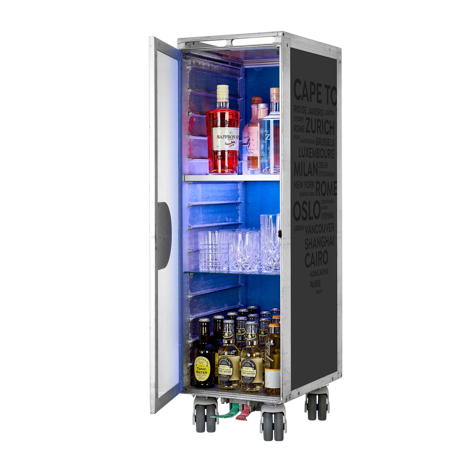 Bartrolley City Anthrazit inkl. LED-Leuchtfachboden, Barbrett & Fachboden aus Glas