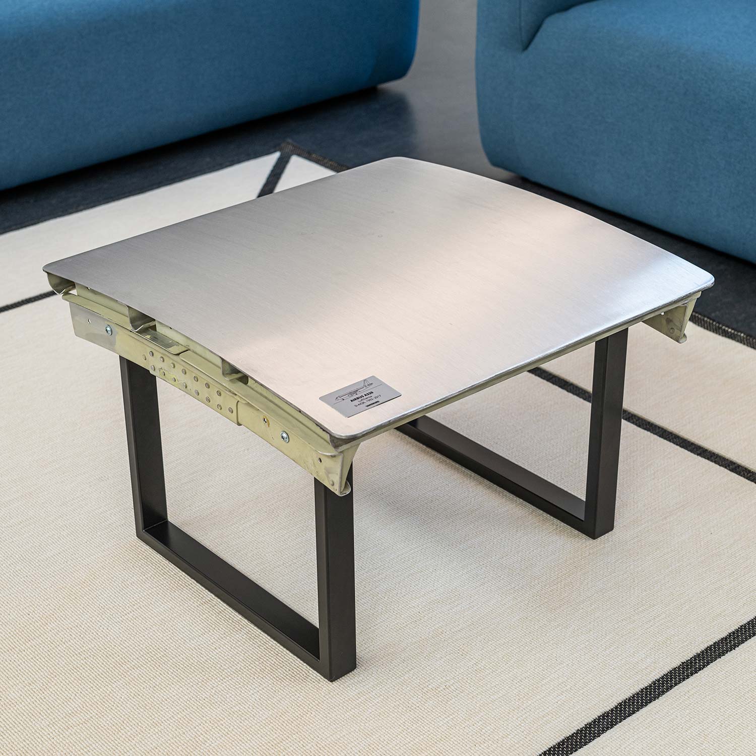 Side Table from Aircraft Parts, Brushed Aluminum, Frame: Black RAL 9011, approx. 62 x 59 cm