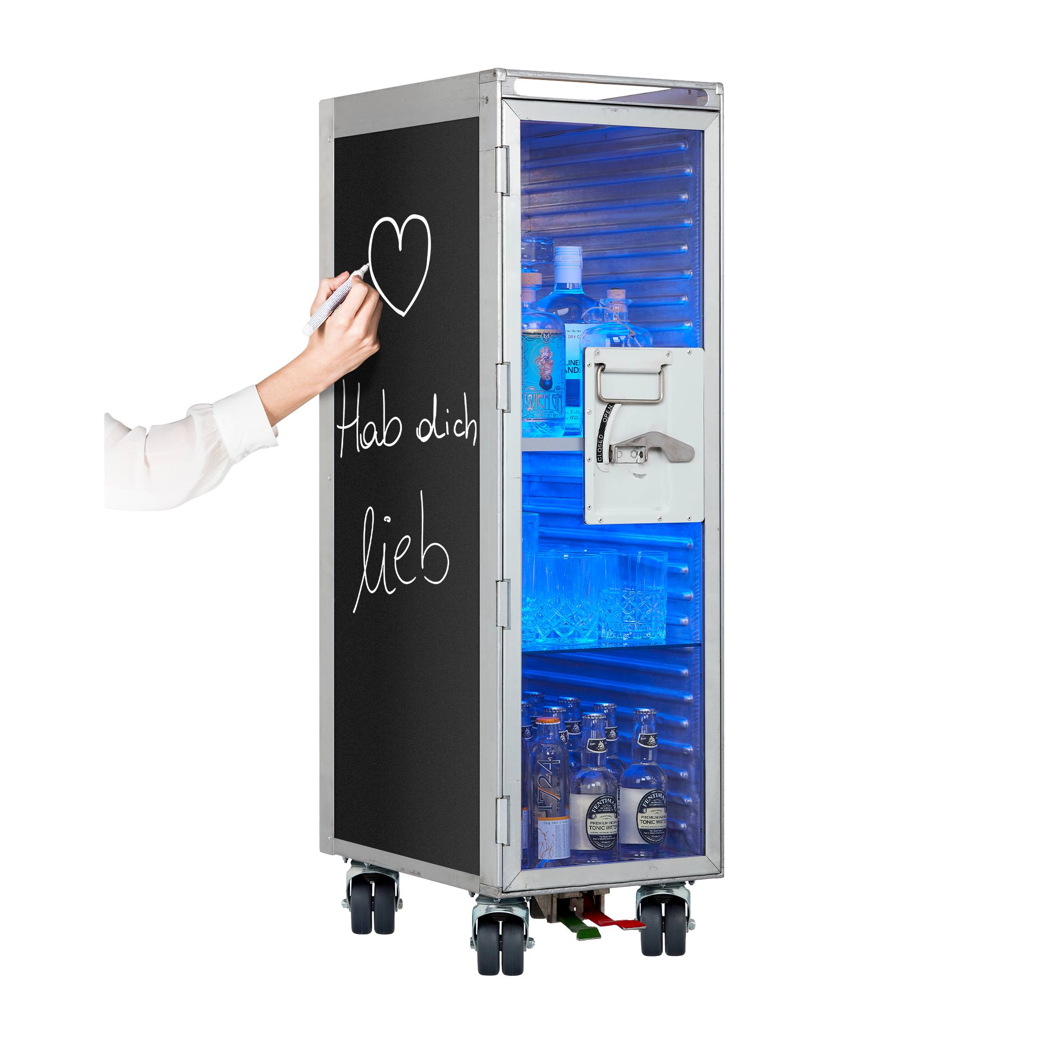 Airline Cart Bar Old School with new Castors incl. LED Shelf, small Cutting Board & Glass Shelf