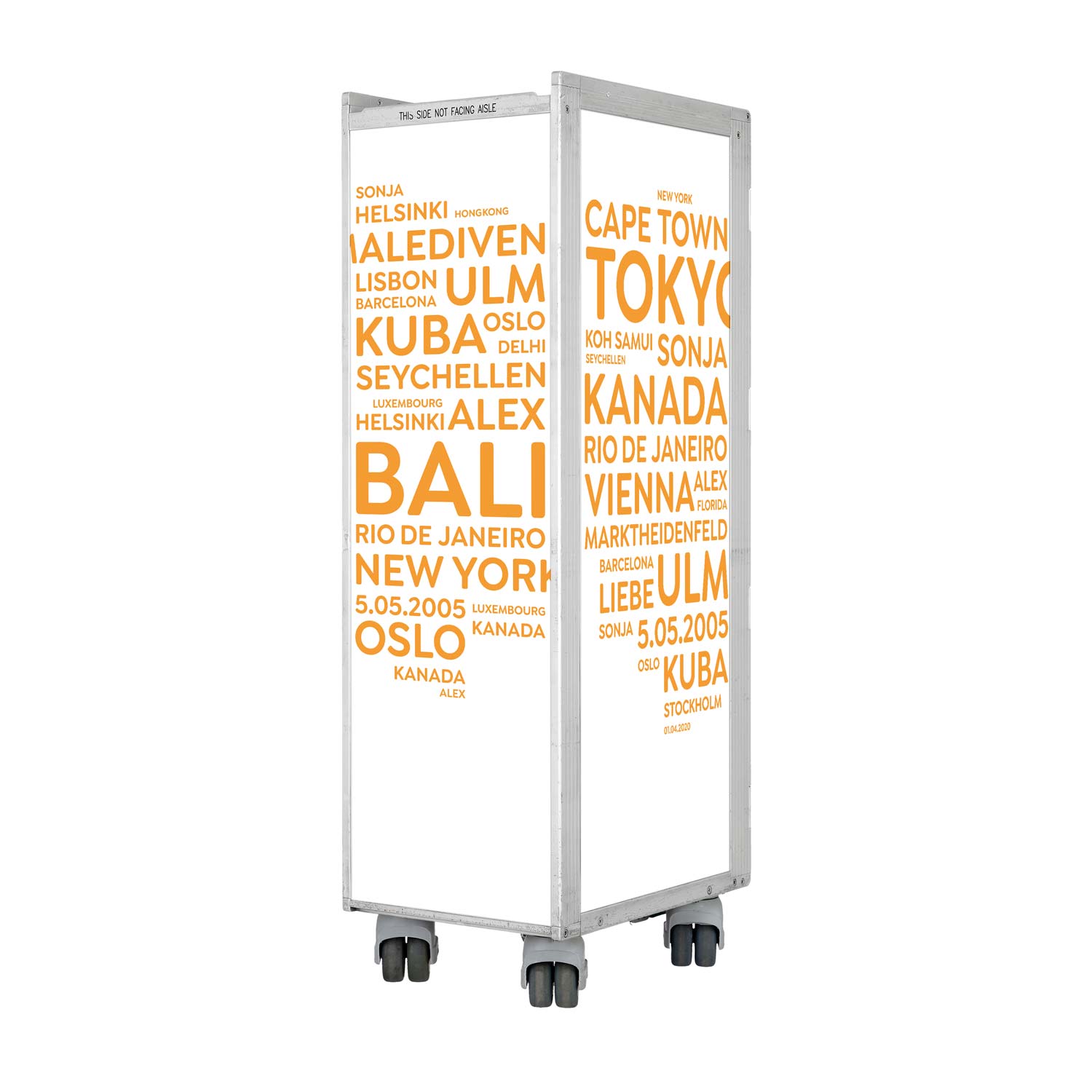 Bartrolley City mit Deinen Begriffen Weiss-Orange inkl. LED-Leuchtfachboden, Barbrett & Fachboden aus Glas