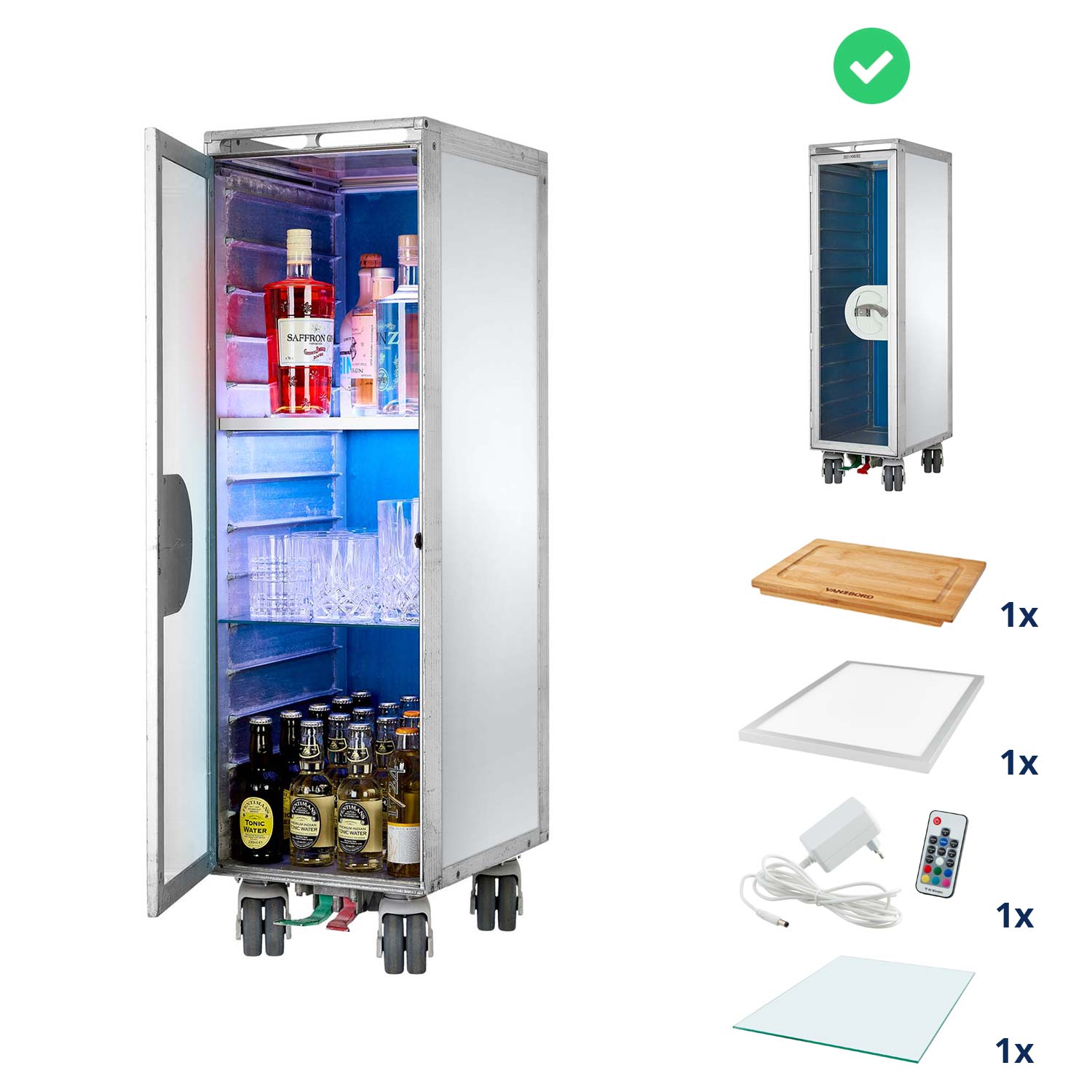 Bartrolley Vintage Edition inkl. LED-Leuchtfachboden, Barbrett & Fachboden aus Glas