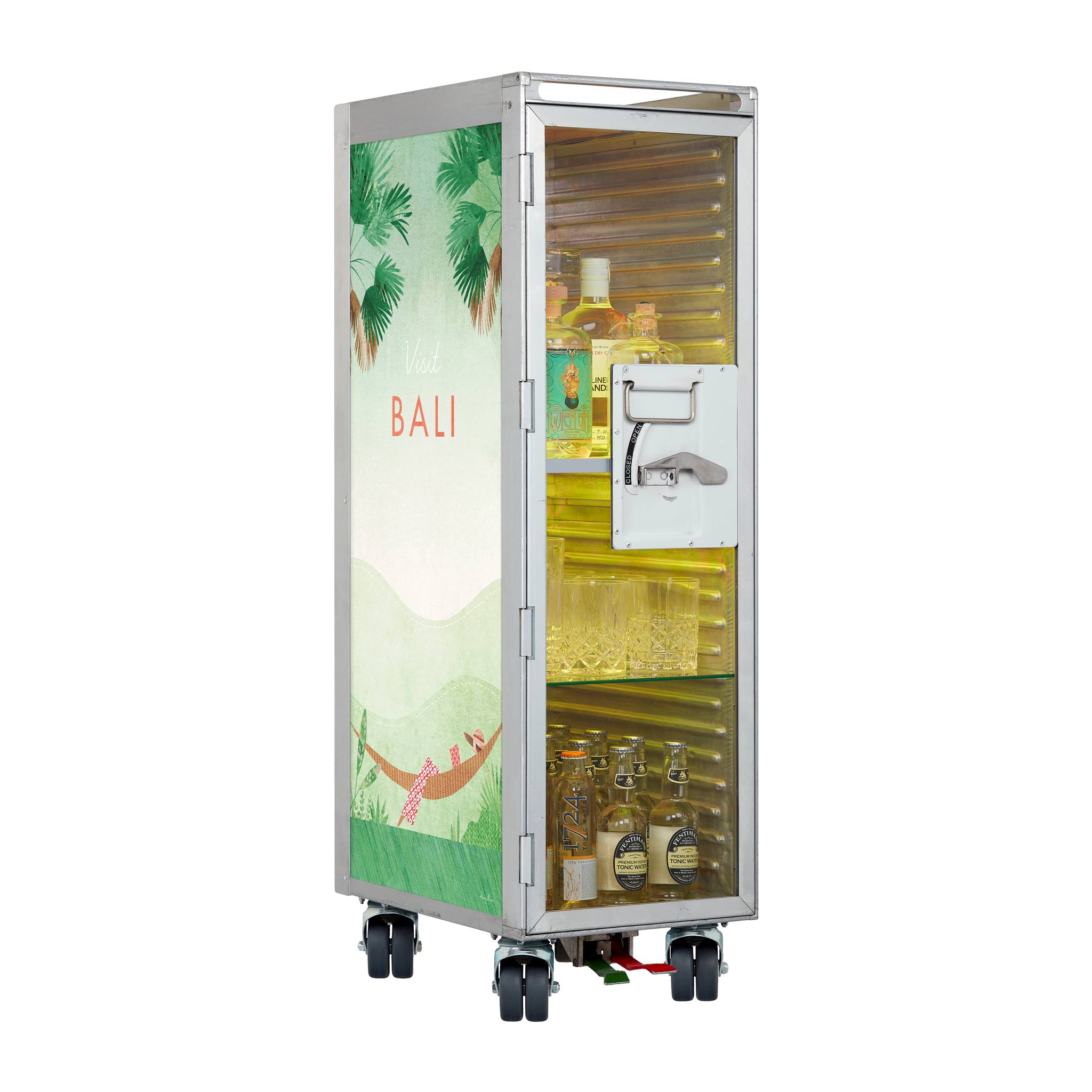 Airline Cart Bar Henry Rivers Edition Visit Bali with new Castors incl. LED Shelf, small Cutting Board & Glass Shelf