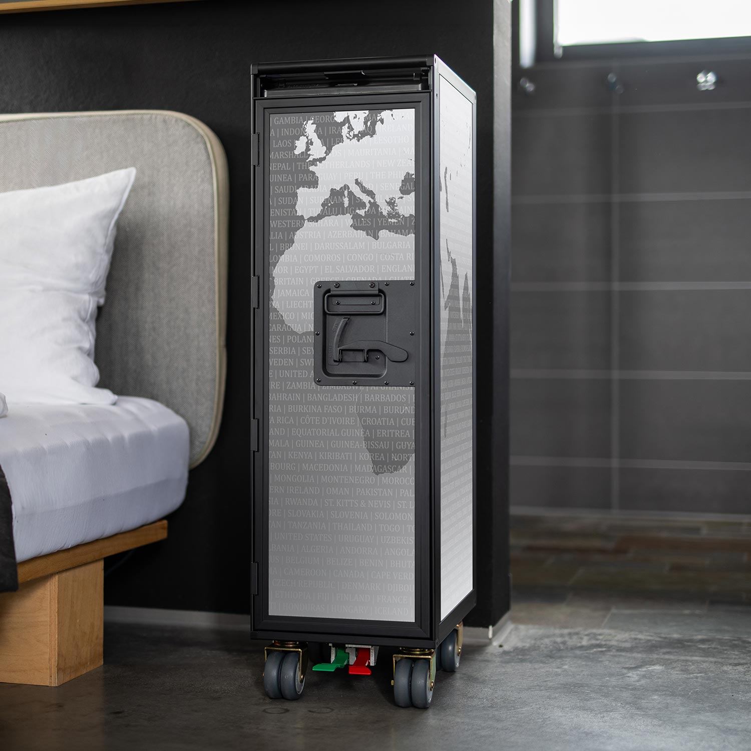 Airline Trolley Black Edition Weltkarte Neu Grau