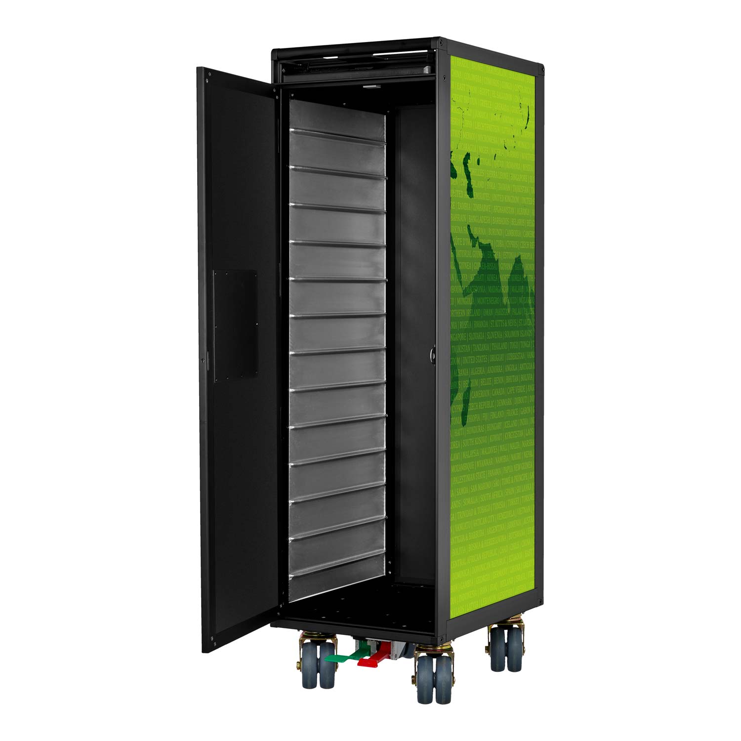 Airline Trolley Black Edition Weltkarte Neu Grün