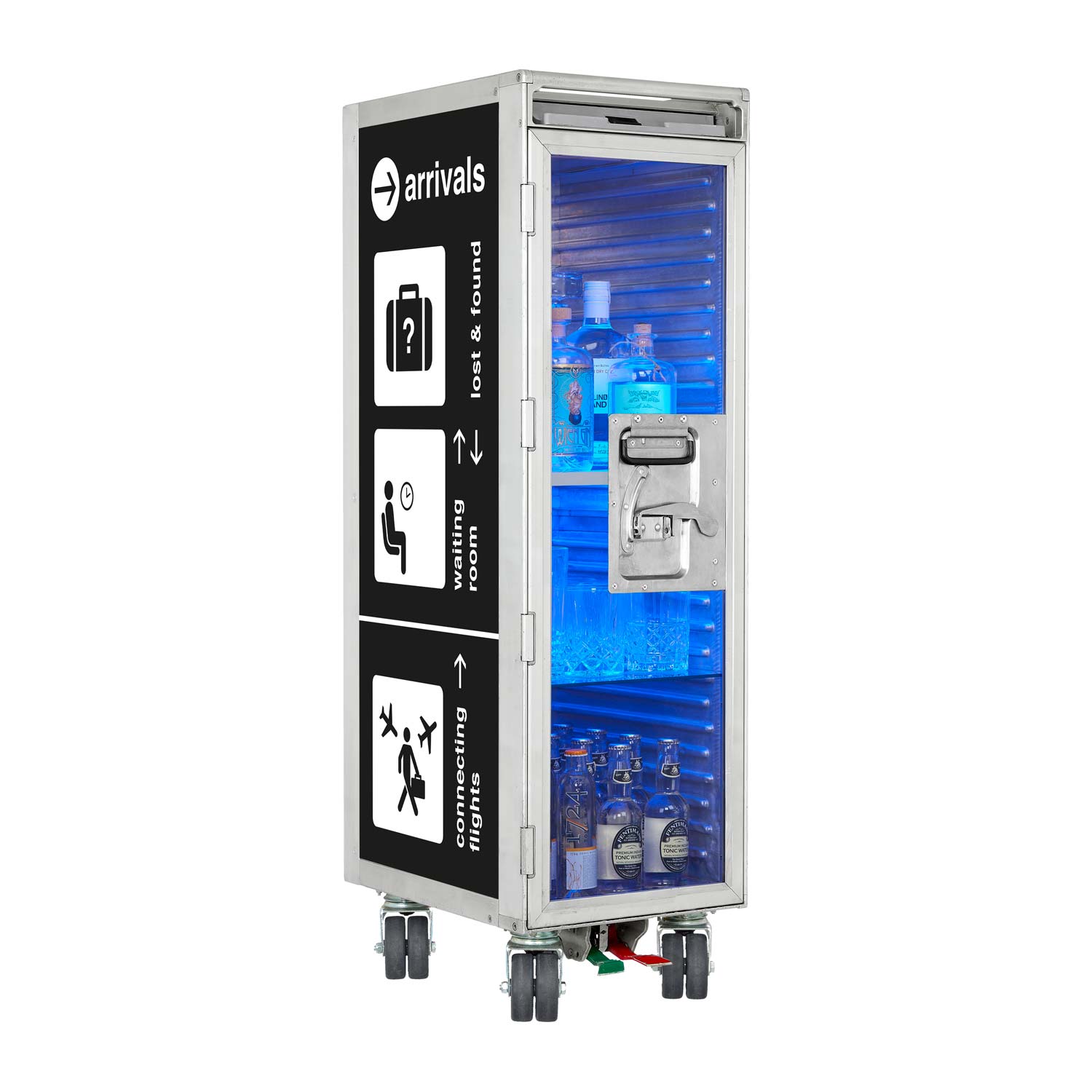 Airline Cart Bar Bon Voyage Black with new Castors incl. LED Shelf, small Cutting Board & Glass Shelf