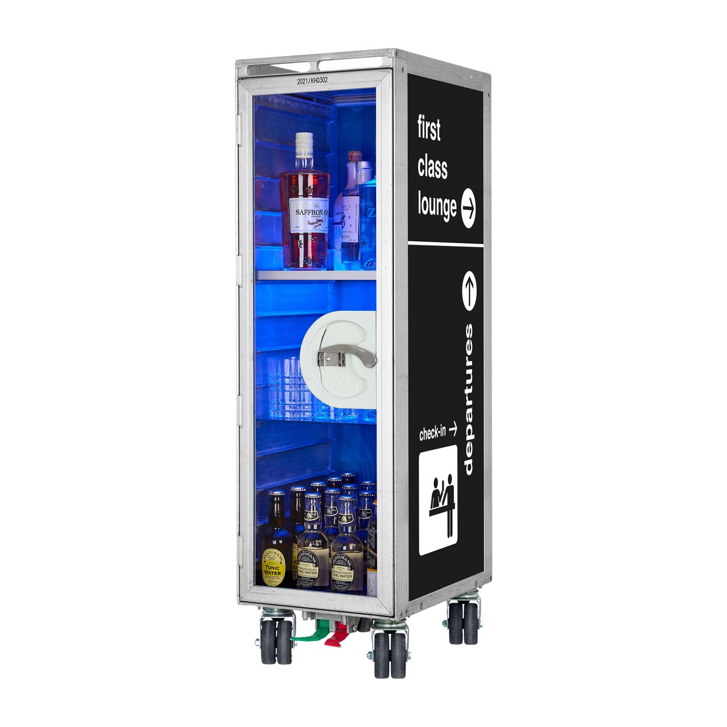 Bartrolley Bon Voyage Schwarz mit neuen Rollen inkl. LED-Leuchtfachboden, Barbrett & Fachboden aus Glas