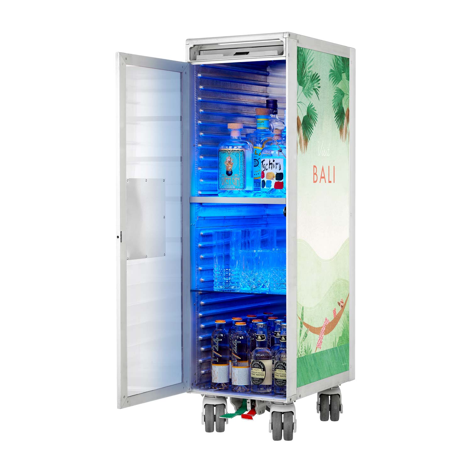 Airline Cart Bar Henry Rivers Edition Visit Bali incl. LED Shelf, small Cutting Board & Glass Shelf