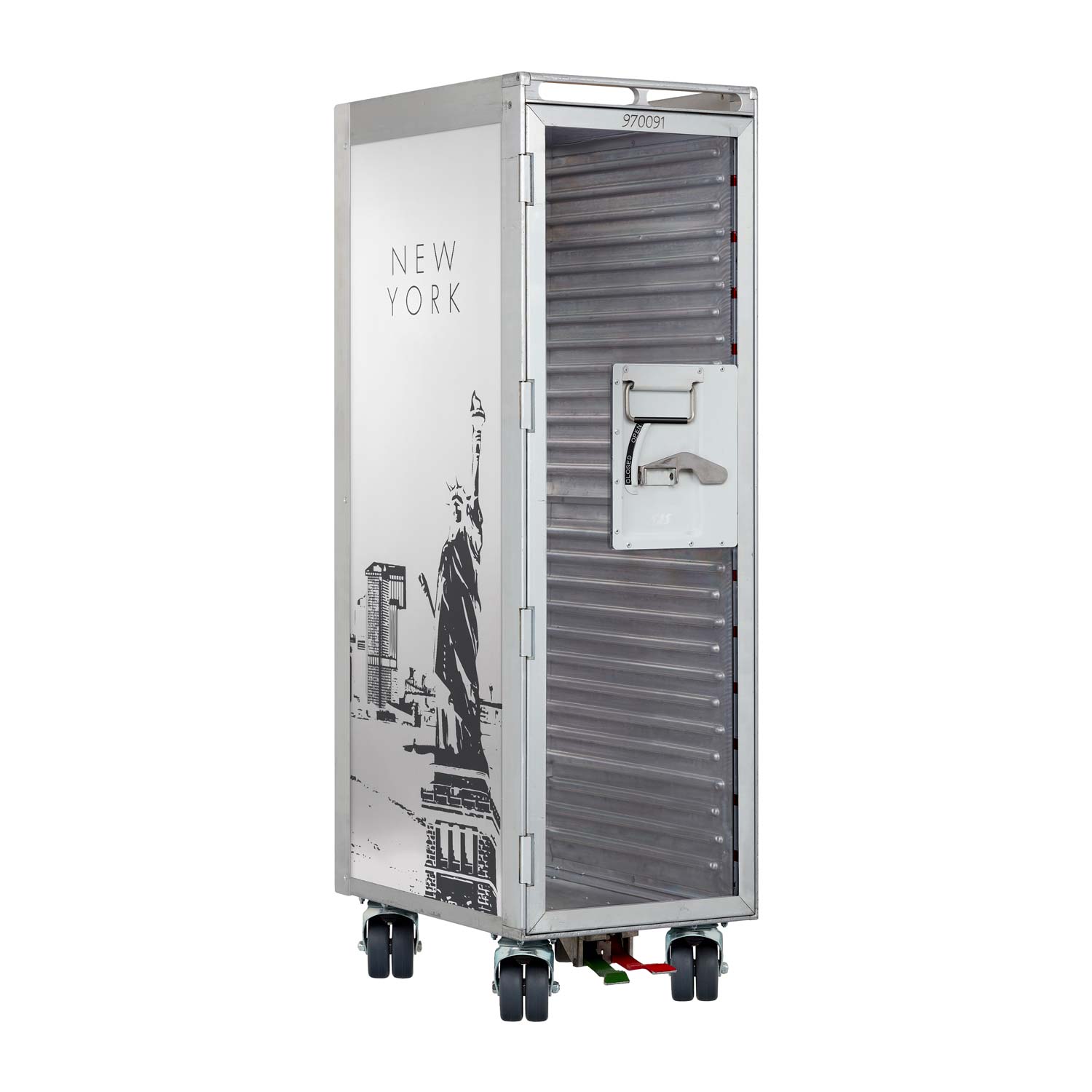 Flugzeugtrolley 4Destinations Anthrazit-Metallic mit Glastür und neuen Rollen
