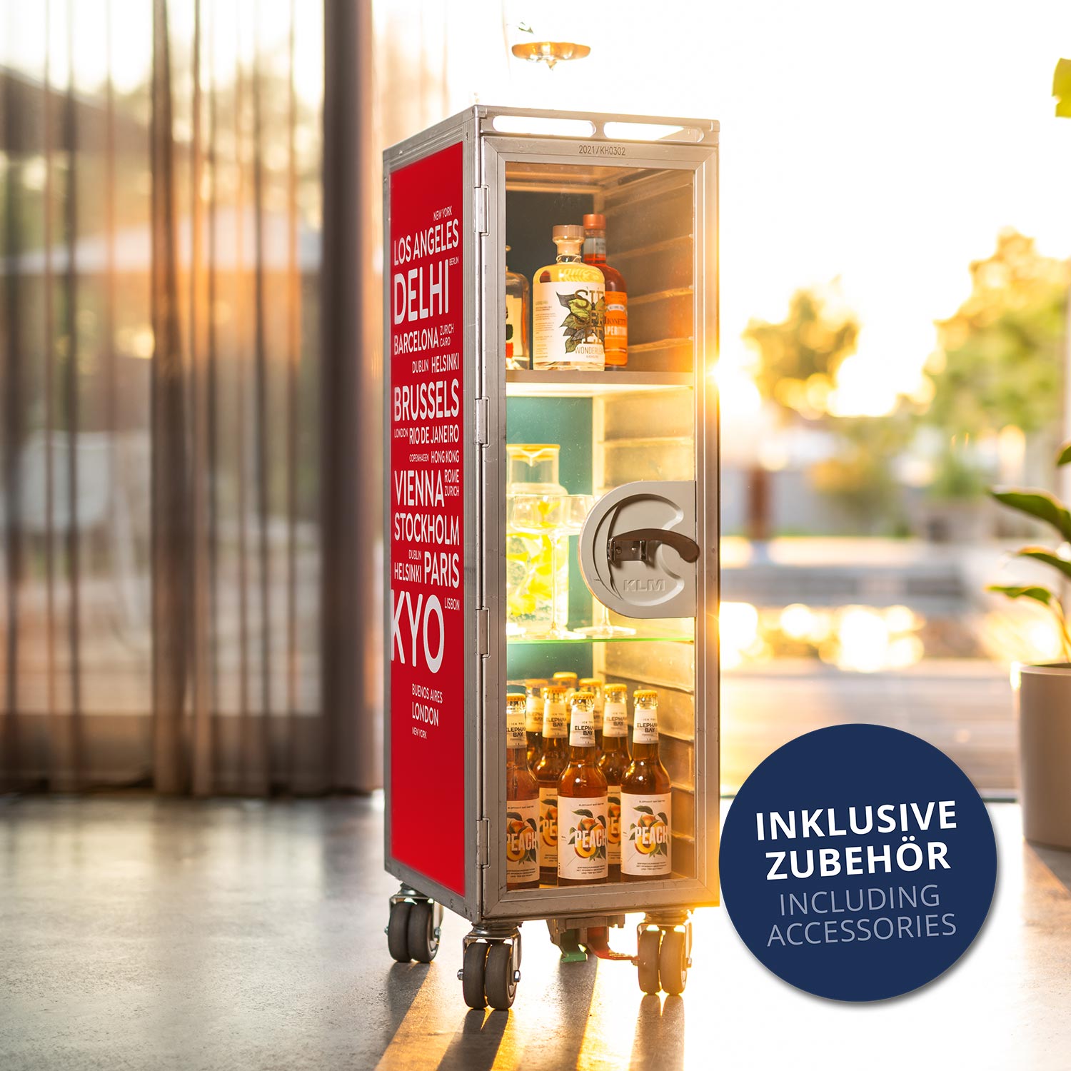 Bartrolley City Rot inkl. LED-Leuchtfachboden, Barbrett & Fachboden aus Glas