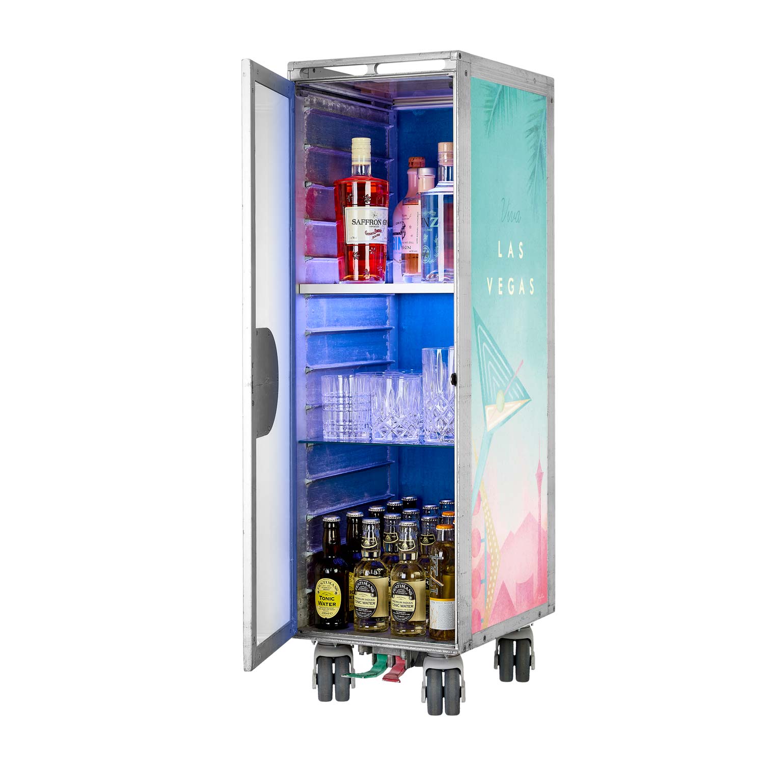 Airline Cart Bar Henry Rivers Edition Viva Las Vegas incl. LED Shelf, small Cutting Board & Glass Shelf